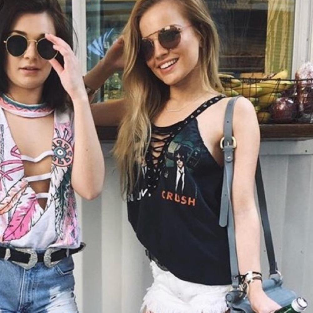 SET OF 2...LF Lace Up Vintage Tank Tops